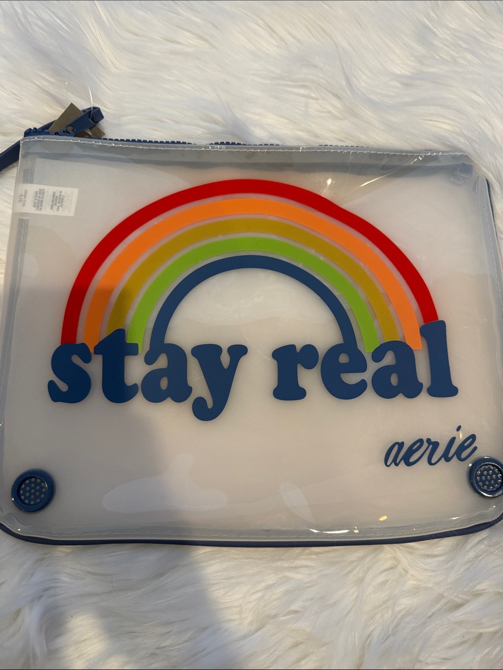 aerie Clear Plastic Swimsuit Pouch with Navy Trim - Picture 7 of 10
